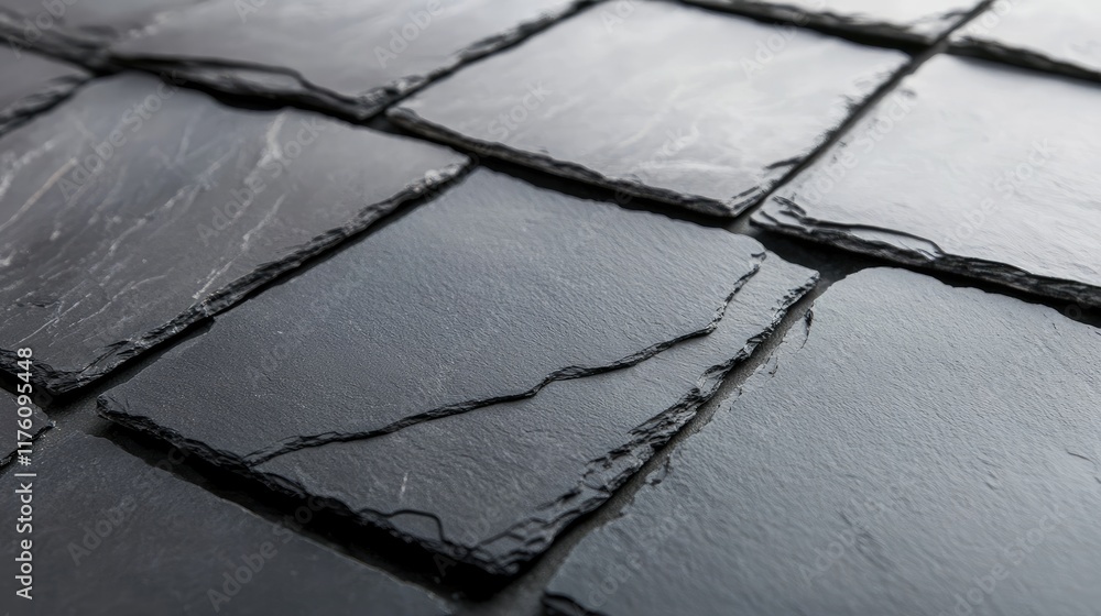 Aufkleber A close-up view of textured black slate tiles arranged in an overlapping pattern, highlighting the organic and sophisticated feel.