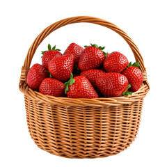 Strawberries in a wicker basket isolated on transparent background