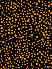 Abstract pattern with scattered orange circles on a dark background.