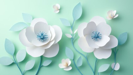 Obraz premium Paper Flowers on Green Background
