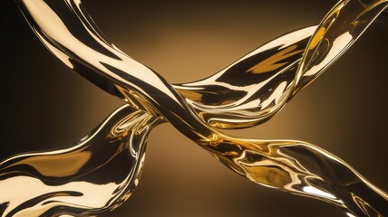 Abstract golden liquid shapes intertwining gracefully against a warm, soft background, creating a sense of fluidity and elegance.
