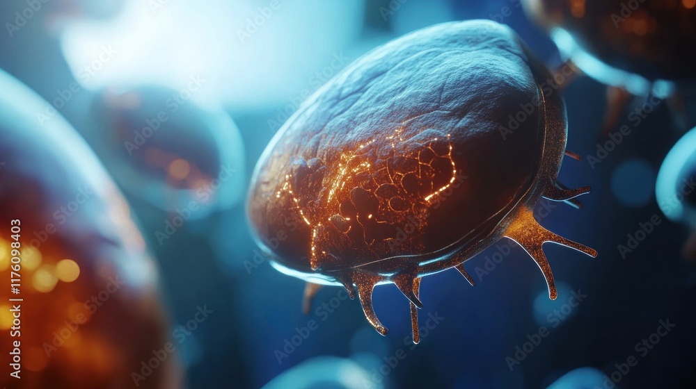 Poster microscopic cellular structure: a detailed 3d render of a cell's intricate internal processes