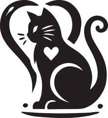 Valentine cat silhouette with heart