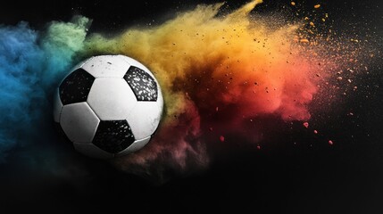 Naklejka premium Soccer Ball Exploding In A Colorful Cloud Of Dust