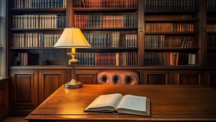 Warm Study with Book and Lamp