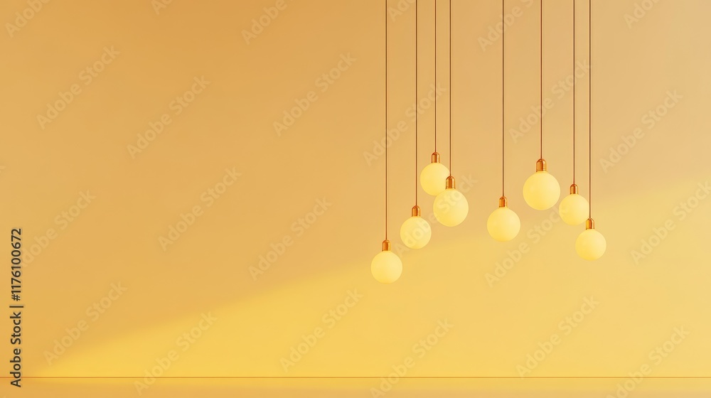 Poster a minimalist design featuring a row of warm light bulbs, suspended against a soft yellow background,
