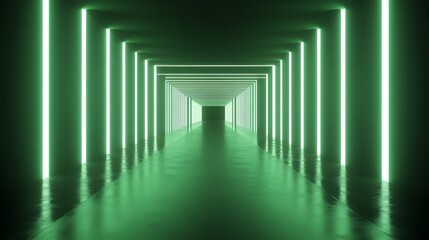 Fototapeta premium Green Neon Lights Illuminate Futuristic Corridor