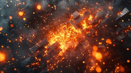 Obraz premium Erupting lava explosion fantasy landscape digital art dramatic view