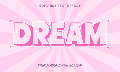 Dream text effect, editable text effect and pink 3d font style bold shadow cartoon poster design