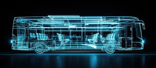 Obraz premium Wireframe of a modern bus on black background.