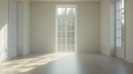 Sunlit empty room interior space modern design tranquil atmosphere