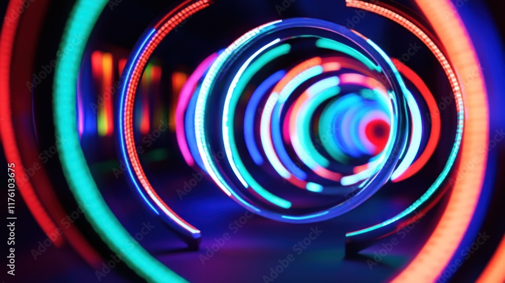 Poster captivating neon lights creating a dynamic and abstract tunnel effect with vibrant colors and smooth