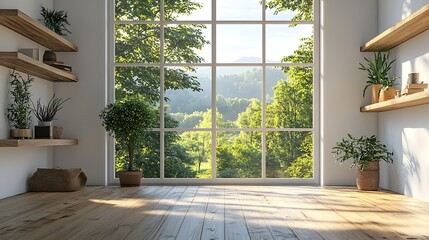 Fototapeta premium Bright and airy room with nature view modern interior serenity