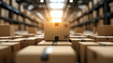 Cardboard boxes in a warehouse, logistics and distribution concept.