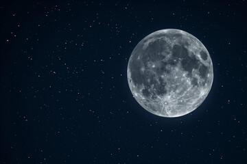 Naklejka premium Full Moon Illuminates Starry Night Sky with Beautiful Lunar Light Over Serene Landscape, Perfect for Wallpapers and Backgrounds