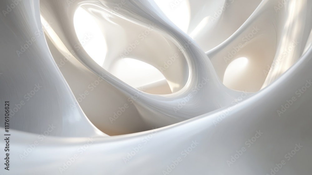 Poster Abstract design of smooth white curves on a light minimalist background, exuding simplicity and elegance in a modern style.
