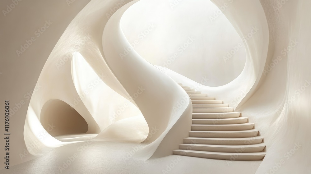 Poster abstract design of smooth white curves on a light minimalist background, exuding simplicity and eleg