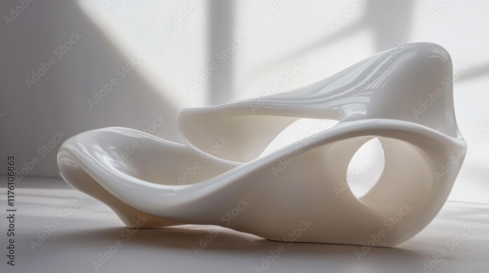 Poster Abstract design of smooth white curves on a light minimalist background, exuding simplicity and elegance in a modern style.