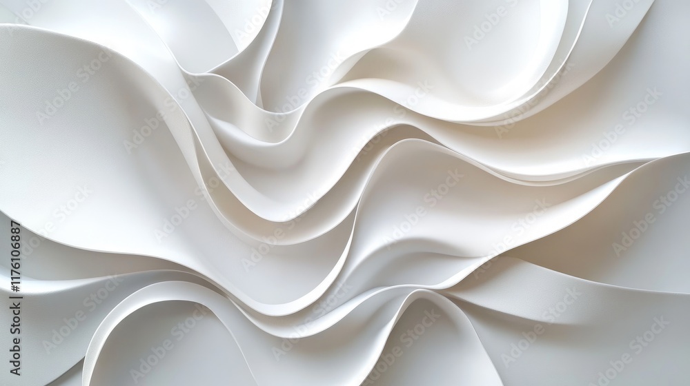 Poster abstract design of smooth white curves on a light minimalist background, exuding simplicity and eleg