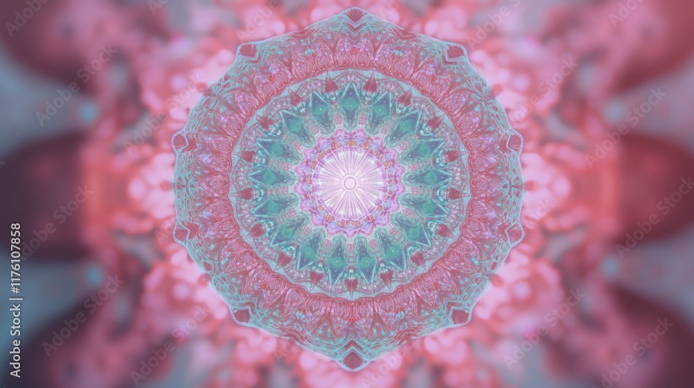 Poster intricate mandala pattern with soft pastel colors creating a serene and calming visual experience, p