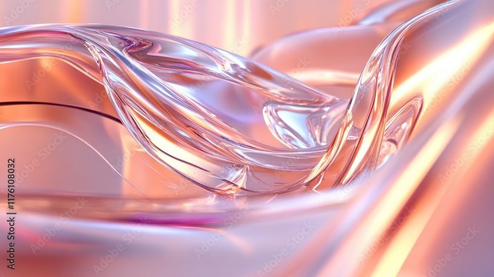 Poster an elegant glass wave design with futuristic elements, flowing smoothly against a geometric backgrou