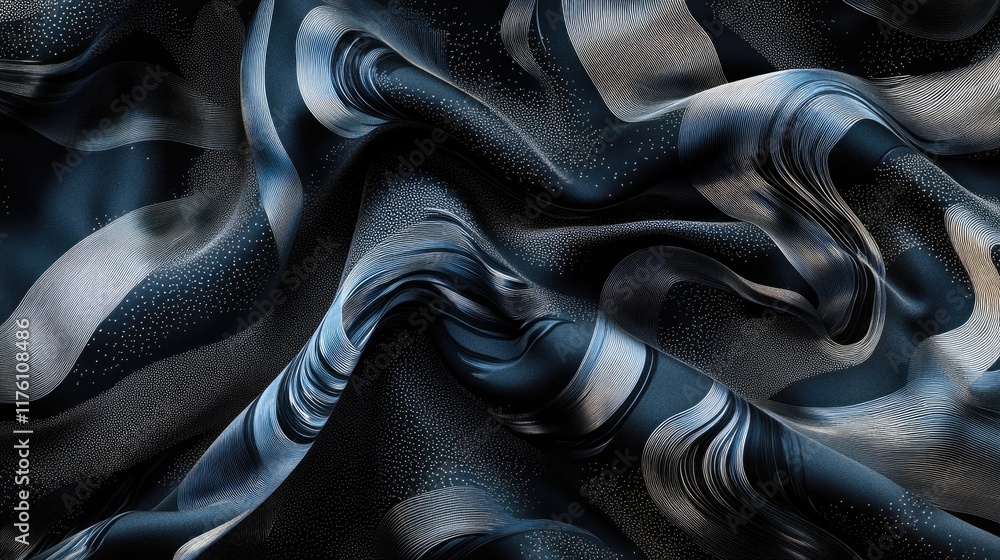Poster Beautiful abstract wave patterns in dark tones with graceful, overlapping curves, offering a refined sense of fluidity and elegance.