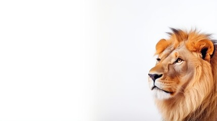 Obraz premium Majestic lion with intense gaze on white background. Perfect for animal themes.