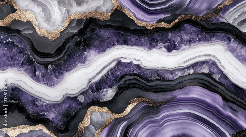 Aufkleber elegant purple and black geode abstract pattern with flowing lines on a white backdrop, perfect for 