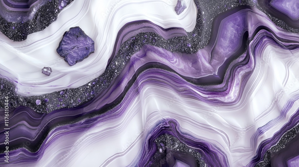 Aufkleber elegant purple and black geode abstract pattern with flowing lines on a white backdrop, perfect for 