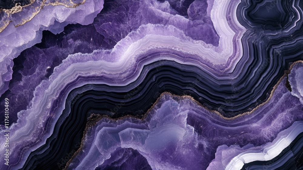 Poster Elegant purple and black geode abstract pattern with flowing lines on a white backdrop, perfect for sophisticated and artistic designs.