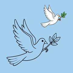 

A peaceful flying dove carrying an olive branch in its beak, with detailed outlines perfect for coloring. Symbolizes hope, harmony, and tranquility.