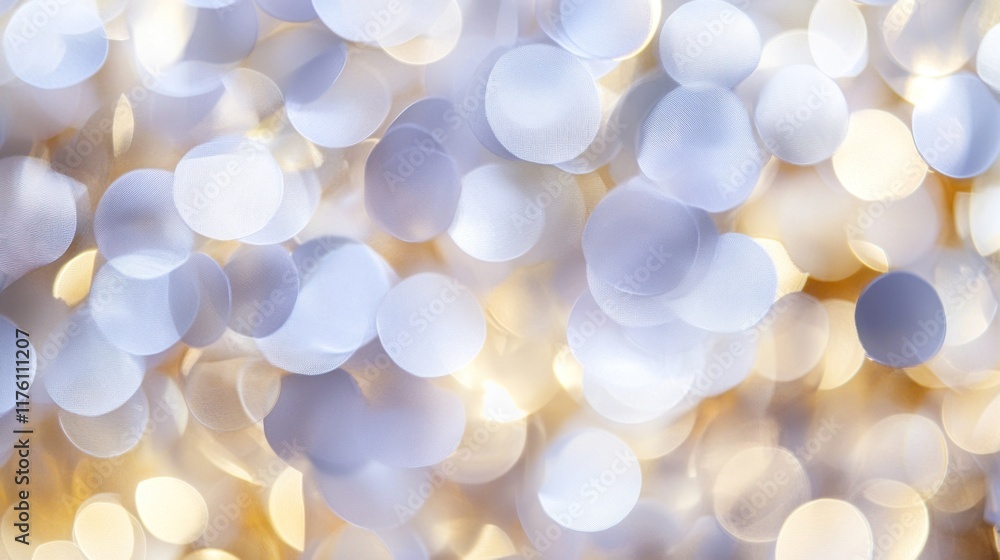 Poster abstract bokeh background with soft, glowing lights in white and gold.