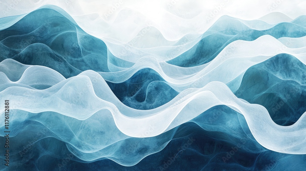 Fototapete soft white curved lines creating a flowing wave pattern, evoking a sense of calm and fluid movement 