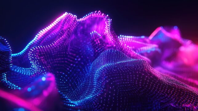 Vibrant luminous nodes on a glowing abstract surface in the darkness, highlighting futuristic design and digital energy.