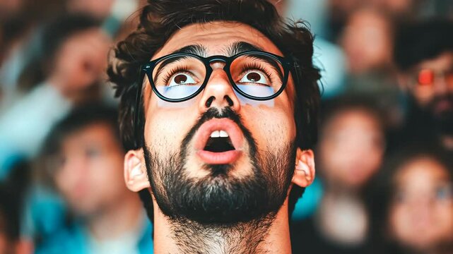 Excitement fills the air as fans react to a thrilling moment during a live sports event in an energetic stadium atmosphere