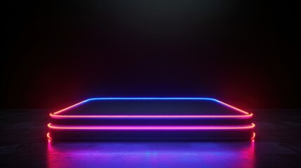 Neon Glow Platform: Futuristic Dark Stage with Vibrant Pink and Blue Lights