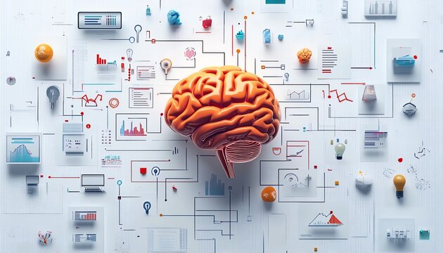 Business idea generation with AIpowered technology and creative devices, top view of a workspace with digital brainstorming tools - Powered by Adobe