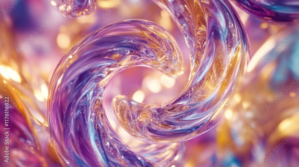 Poster abstract colorful swirls of transparent glassy material with soft light blurs creating a dreamy and 