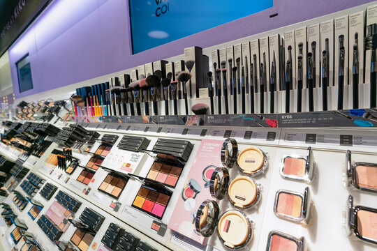 Hong Kong, China - February 02, 2019: make up products displayed in KIKO Milano store at Harbour City, Hong Kong.