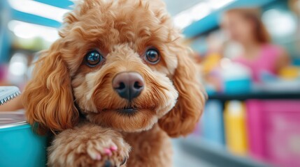 This captivating image of a poodle portrays its joyful expression and fluffy texture, embodying the love and companionship that pets bring into our lives in vibrant domestic settings.