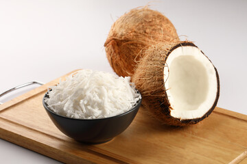 Desiccated coconut in ceramic bowl 