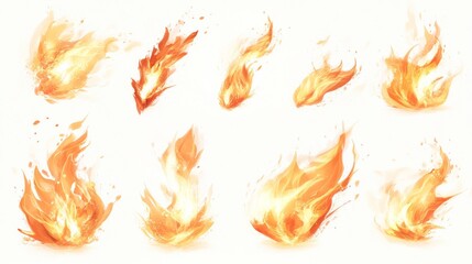 Dynamic Collection of Abstract Flame Illustrations Showcasing Vivid Fire Elements in Motion and Energy