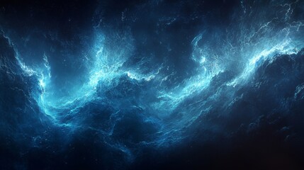 Ethereal Blue Waves in Cosmic Ocean: Captivating Abstract Depiction of Celestial Forces Unveiling the Majestic Mysteries of the Universe in Tranquil Motion