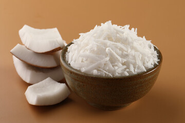 Desiccated coconut in ceramic bowl 