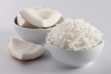 Desiccated coconut in ceramic bowl 