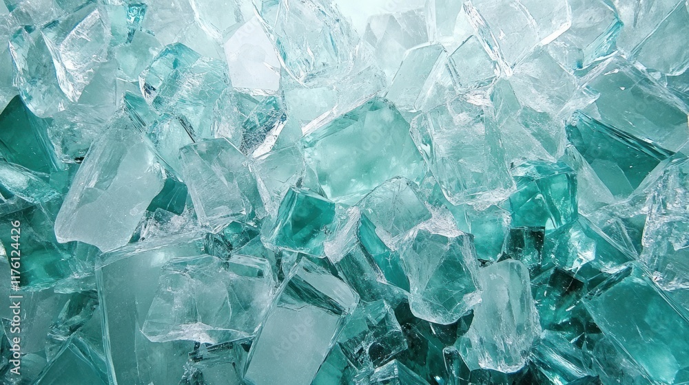 Aufkleber close-up view of chunks of ice with crystal clear texture and turquoise hue shot in natural light id