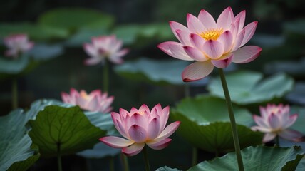 Obraz premium Pink lotus flowers blooming in a pond. (11)