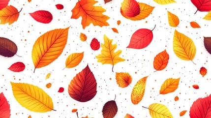 Vibrant Autumn Leaves Pattern on White Background: A Nature-Inspired Colorful Foliage Design for Seasonal Textures and Decorative Backdrops