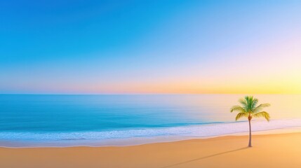 Serene Sunset Beach Palm Tree Ocean Sand Tropical Paradise