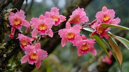 Fototapeta premium Vibrant Pink Orchid Bloom in Lush Tropical Setting